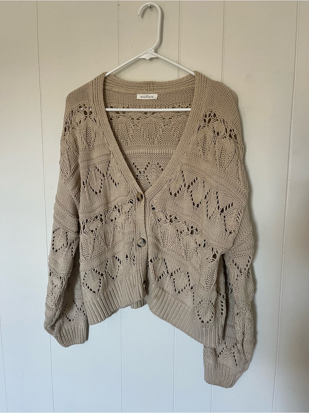 Neuflora Beige Open-Knit Button Cardigan